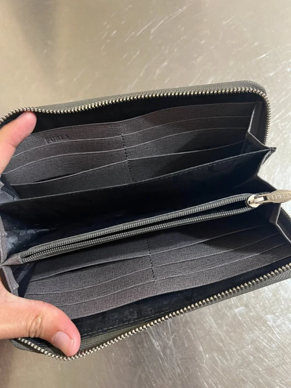 FURLA Dark Gray Wallet Pouch Clutch